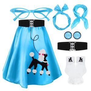 50s Women's 4 pc Poodle Skirt Outfit Halloween or Grease Dance Costume Set, Sz L
